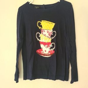 Talbots Navy Tea Cup Crewneck Sweater - Sz MP